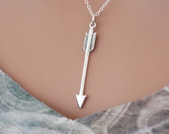 Sterling Silver Arrow Pendant Necklace, Large Arrow Pendant Necklace, Arrow Necklace, Arrow Pendant Necklace, Silver Arrow Pendant Necklace