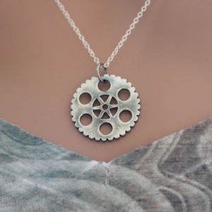 Sterling Silver Rustic Gear Charm, Sterling Silver Antiqued Gear Charm, Simple Gear Charm, Steampunk Jewelry, Steampunk Gear Charm Necklace