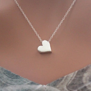 Sterling Silver Heart Bead Charm Necklace, Heart Bead Charm Necklace, Simple Heart Bead Necklace, Silver Heart Bead Necklace, Heart Necklace