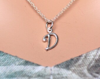 Sterling Silver Cursive D Initial Necklace, D Letter Necklace, Cursive D Initial Necklace, Silver D Letter Necklace, D Letter Necklace