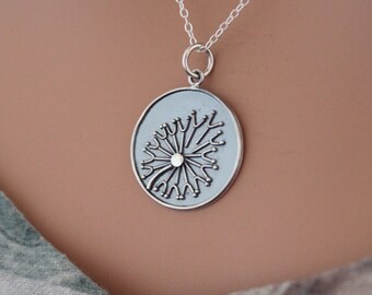 Sterling Silver Dandelion Pendant Necklace, Make a Wish Dandelion Pendant Necklace, Make a Wish Dandelion Necklace, Dandelion Necklace