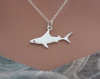 Sterling Silver Shark Charm Necklace, Shark Necklace, Shark Lover Necklace, Scuba Diver Necklace, Silver Shark Pendant Necklace, Cute Shark