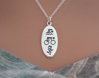Sterling Silver Triathlon Pendant Necklace: Swim Bike Run Charm