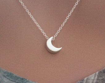 Sterling Silver Tiny Moon Necklace