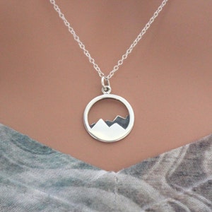 Sterling Silver Mountain View Pendant Necklace, Silver Mountain Climber Necklace, Mountain Hiking Necklace, Hiker Necklace, Mountain Range