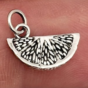 Sterling Silver Orange Slice Charm, Sterling Silver Textured Orange Slice Charm, Silver Orange Slice Charm, Orange Slice Charm, Orange Charm