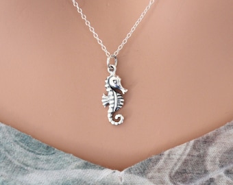 Sterling Silver Seahorse Charm Necklace, Seahorse Necklace, Silver Seahorse Necklace, Ocean Animal Necklace, Beach Necklace, Ocean Necklace