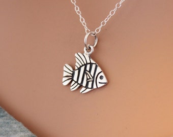 Sterling Silver Tropical Fish Charm Necklace