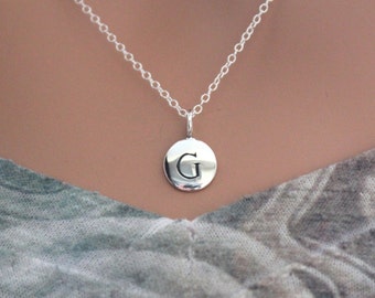 Sterling Silver Simple G Initial Necklace, Silver Stamped G Necklace, Stamped G Initial Necklace, Small G Initial Necklace, G Initial Charm