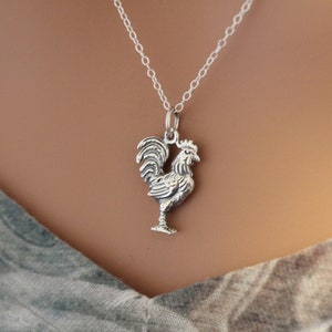 Sterling Silver Rooster Charm Necklace, Rooster Necklace, Chicken Pendant Necklace, Realistic Rooster Necklace, Realistic Chicken Charm