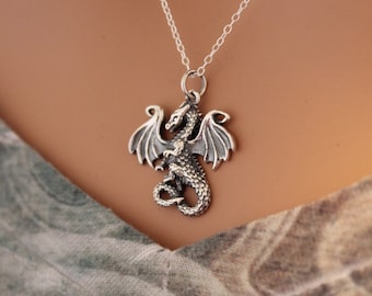 Sterling Silver Dragon Pendant Necklace: Fairy Tale Jewelry