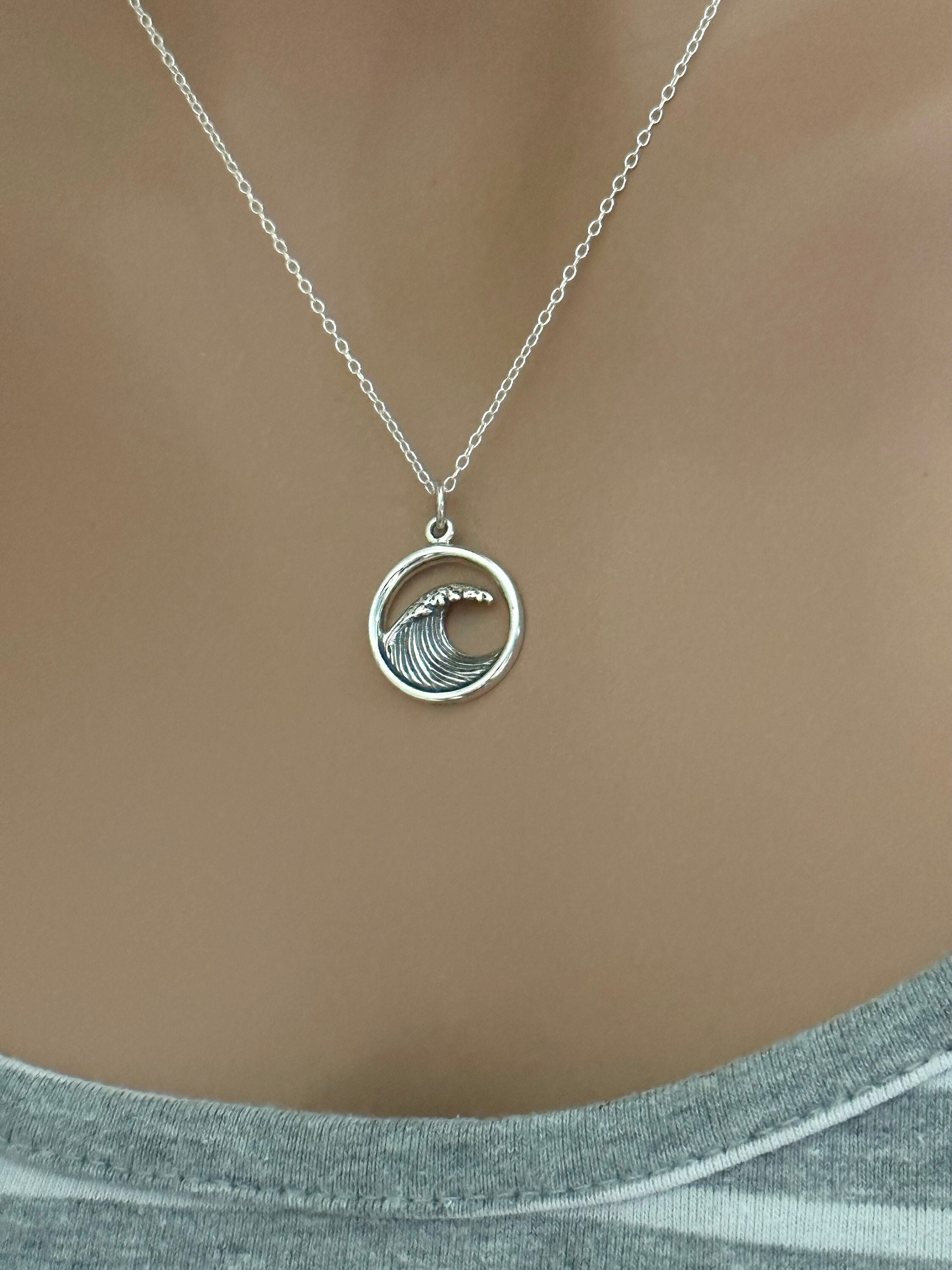 Sterling Silver Dimensional Ocean Wave Necklace, Silver
