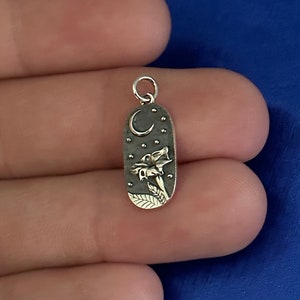 Sterling Silver Moonflower Charm with Moon, Silver Moonflower Charm with Moon, Moonflower Charm with Moon Pendant,Moonflower with Moon Charm