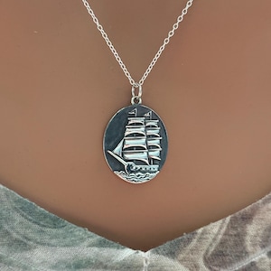 Sterling Silver Pirate Ship Charm Necklace, Silver Pirate Ship Pendant Necklace, Silver Pirate Ship Necklace, Pirate Ship Pendant Necklace
