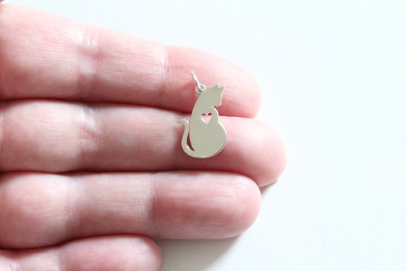 Kitty Cat Charm with Cut Out Heart Sterling Silver Kitty Cat Charm with Cut Out Heart Sterling Silver
