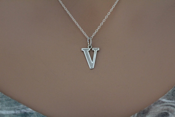 Sterling Silver Uppercase V Initial Charm Necklace Sterling 