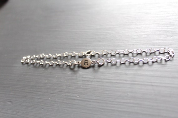 Sterling Silver Simple B Initial Bracelet, Silver Stamped B