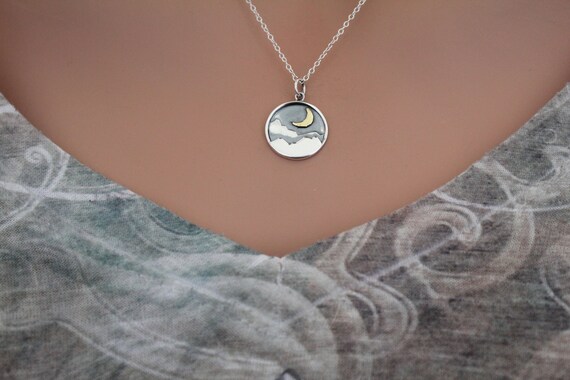 Sterling Silver Mountain/Gold Moon Necklace Sterling Silver Mountain/Gold Moon Necklace