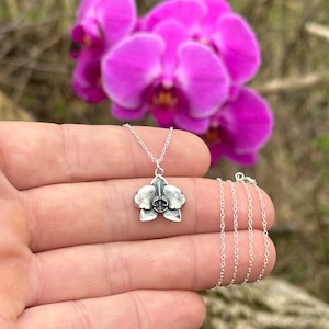 Sterling Silver Orchid Necklace, Sterling Silver Orchid Charm Necklace, Silver Orchid Charm Necklace, Orchid Charm Necklace, Orchid Necklace