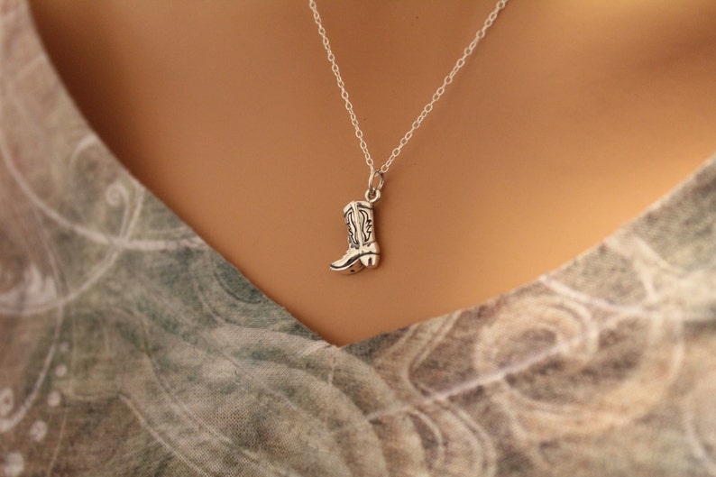 Sterling Silver Cowboy Boot Charm Necklace, Cowboy Boot Necklace, Cowboy Necklace, Silver Cowboy Boot Necklace, Boot Charm Necklace image 1