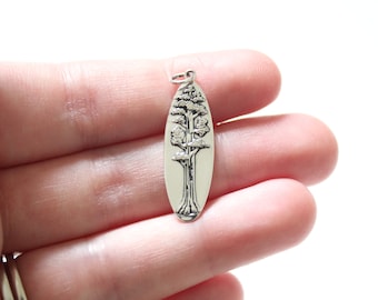 Sterling Silver Oval Sequoia Tree Pendant, Silver Oval Sequoia Tree Pendant, Oval Sequoia Tree Charm, Sequoia Tree Pendant, Tree Charm