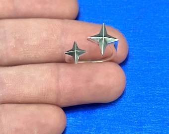 Adjustable Sterling Silver Two Star Ring, Celestial Jewelry