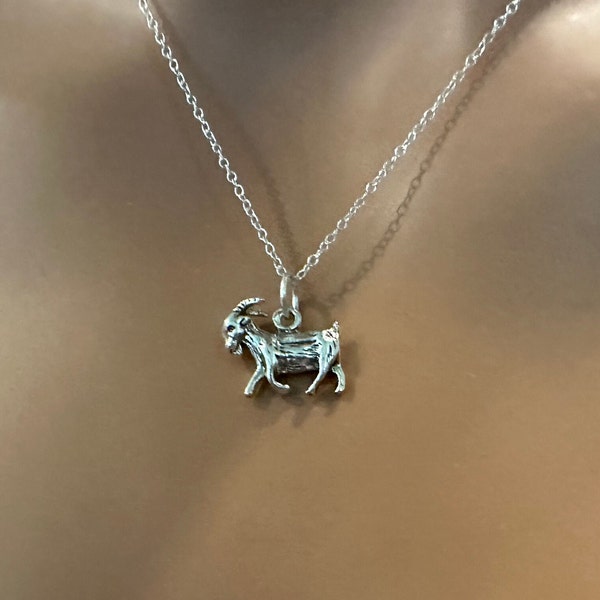Sterling Silver Goat Charm Necklace, Sterling Silver Goat Pendant Necklace, Silver Goat Charm Necklace, Silver 3D Goat Pendant Necklace