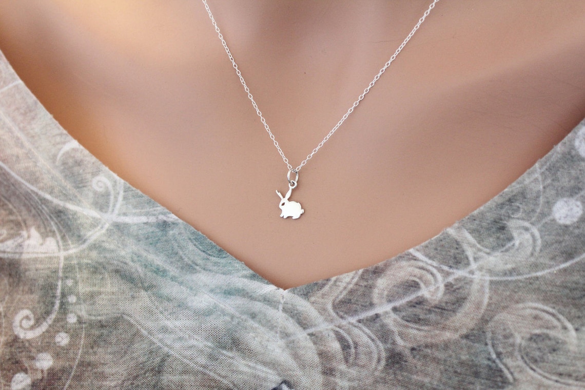 Sterling Silver Bunny Charm Necklace Silver Bunny Rabbit - Etsy
