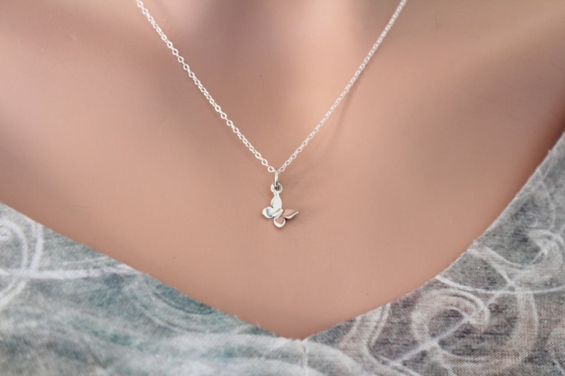 Sterling Silver Tiny Butterfly Charm Necklace, Small Butterfly Necklace, Butterfly Necklace, Minimalist Butterfly Necklace, Little Butterfly image 3