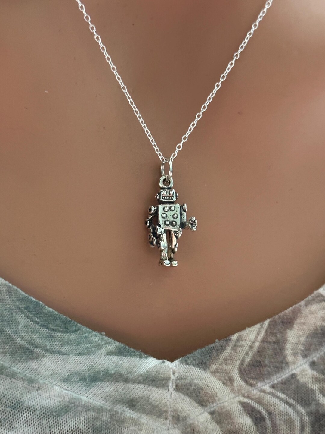 Collana Uomo/donna Con Ciondolo Robot 3D – Acciaio Inox, Catena A Scatola 24″ - Foto 2