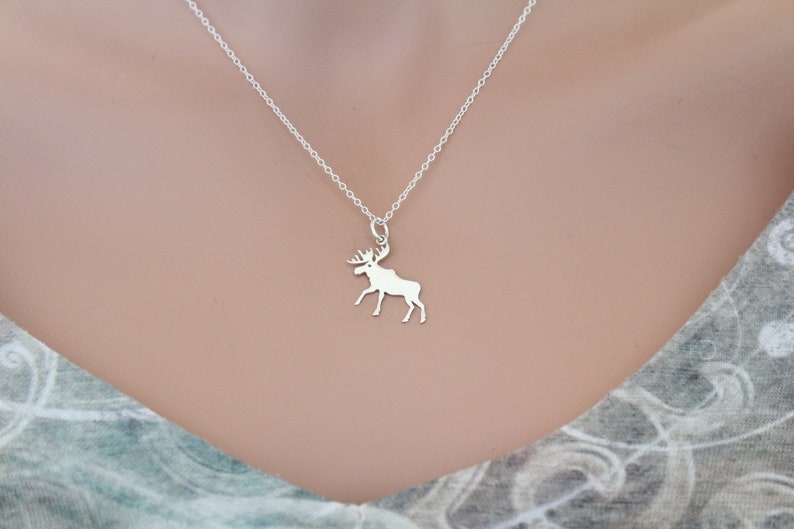 Sterling Silver Moose Charm Necklace Silver Moose Pendant Etsy