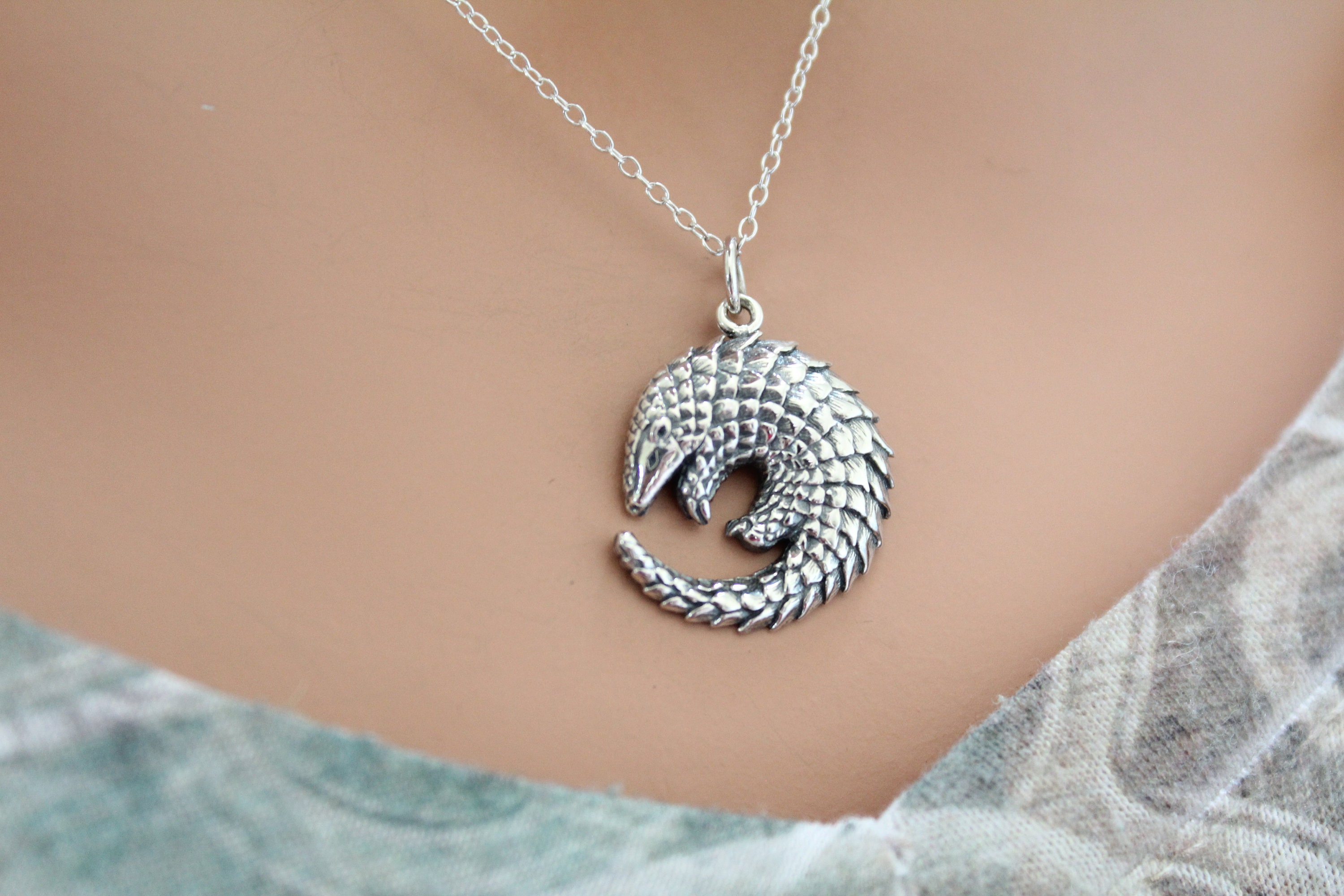 Sterling Silver Pangolin Charm Necklace Sterling Silver Pangolin