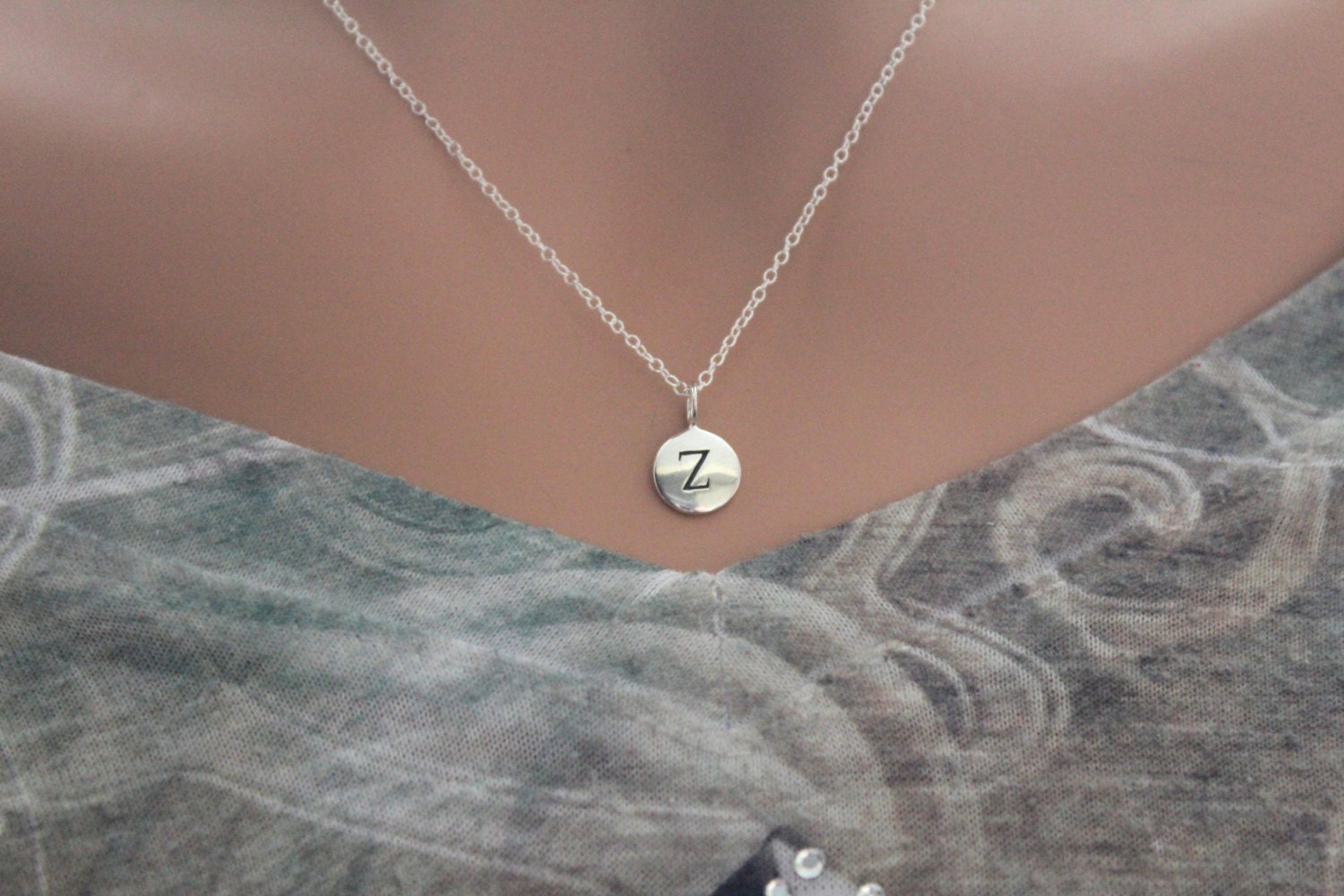 Sterling Silver Simple Z Initial Necklace Silver Stamped Z Etsy