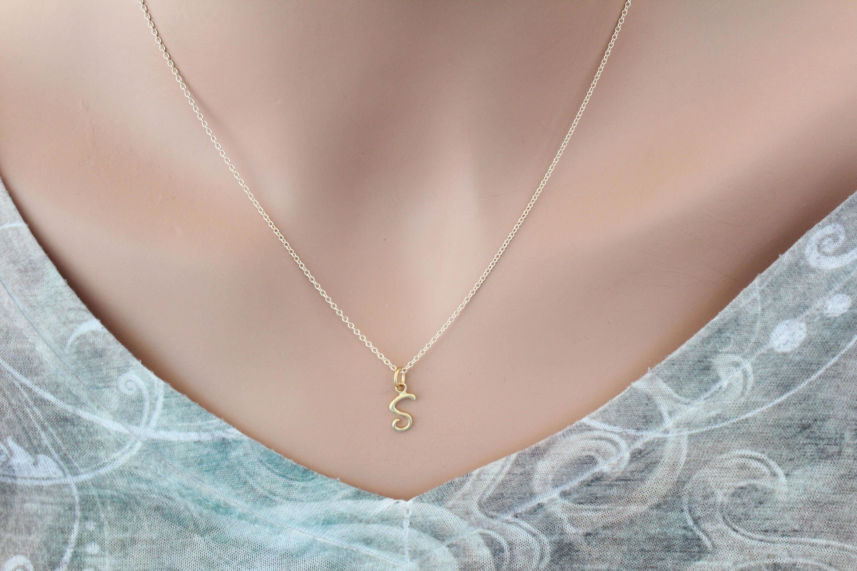 Gold Cursive S Initial Necklace S 