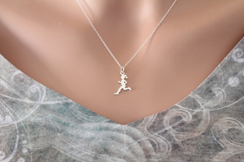 Sterling Silver Running Girl Charm Necklace, Silver Runner Necklace, Running Necklace, Track Necklace, Cross Country Runner Necklace image 1