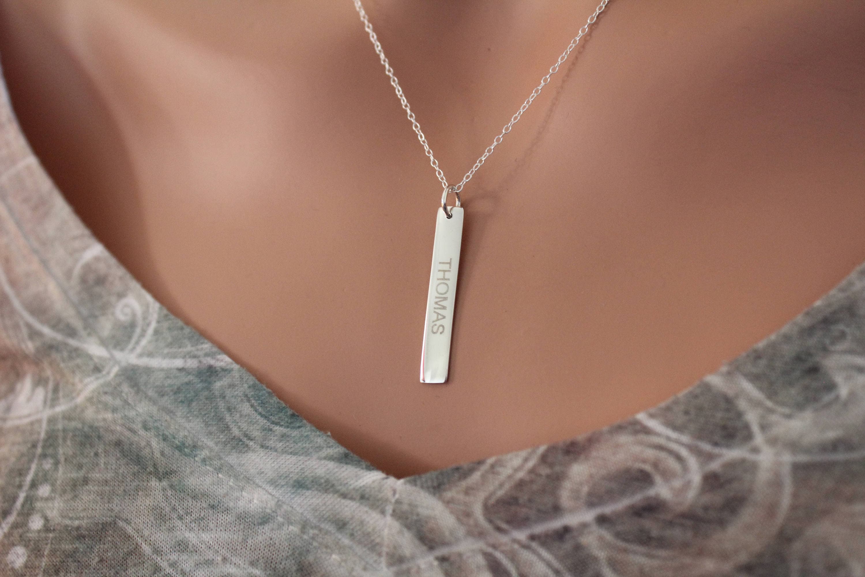 PERSONALIZED Sterling Silver Vertical Name Bar Necklace Etsy