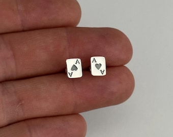Sterling Silver Ace of Heart Card Earrings