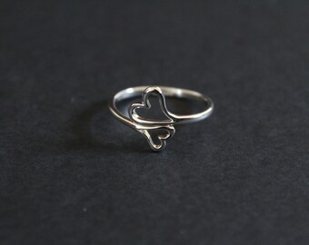 Sterling Silver Adjustable Ring - Double Heart, Sterling