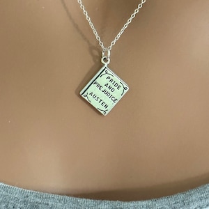 Sterling Silver Oxidized 3D Pride and Prejudice Book Necklace, Sterling Silver Oxidized 3D Pride and Prejudice Book Charm Necklace