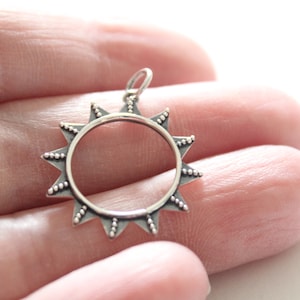 Sterling Silver Sun Charm with Tiny Granulation Pendant, Silver Sun Charm with Tiny Granulation Pendant, Sun Charm, Sun Pendant, Sun Charm