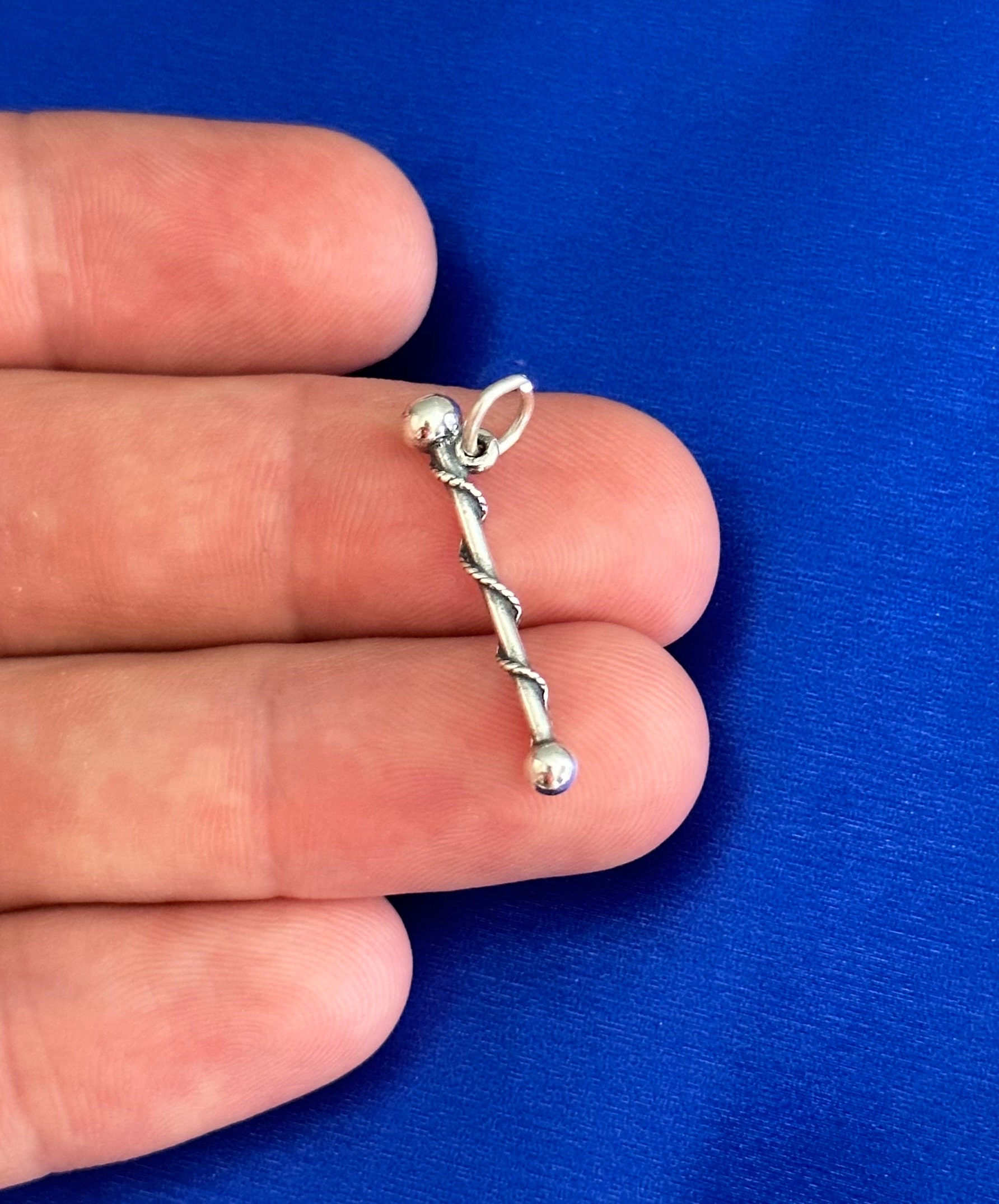 Sterling Silver Twirling Baton Charm, Sterling Silver 3D Twirling Baton Pendant, Silver 3D Twirling Baton Charm, 3D Twirling Baton Charm