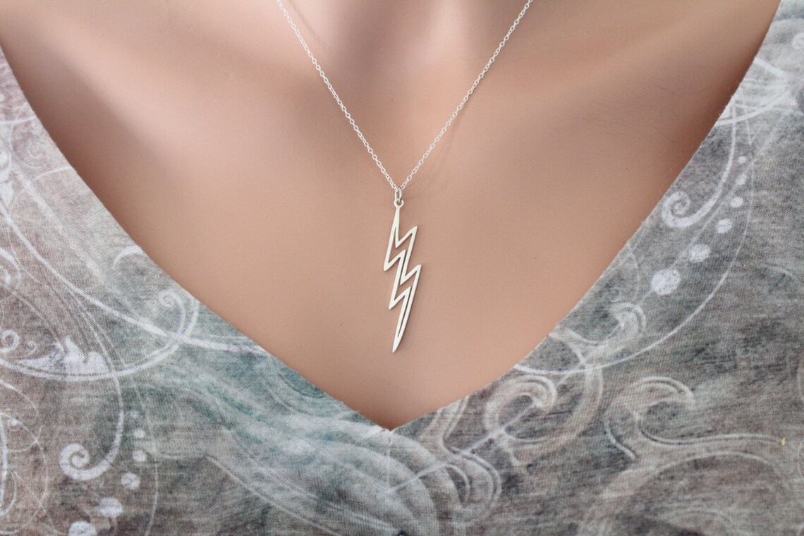 925 Sterling Silver Lightning925 Sterling Silver Lightning Bolt Charm Pendant Necklace, 16