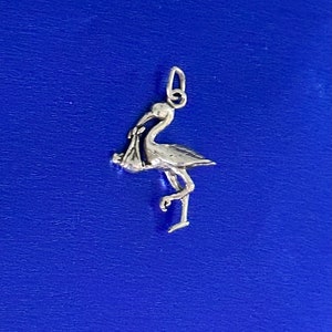 Storch mit Babycharme, Sterlingsilber 3D Storch mit Babycharme, oxidierter 3D Storch mit Babycharme, Storchcharme