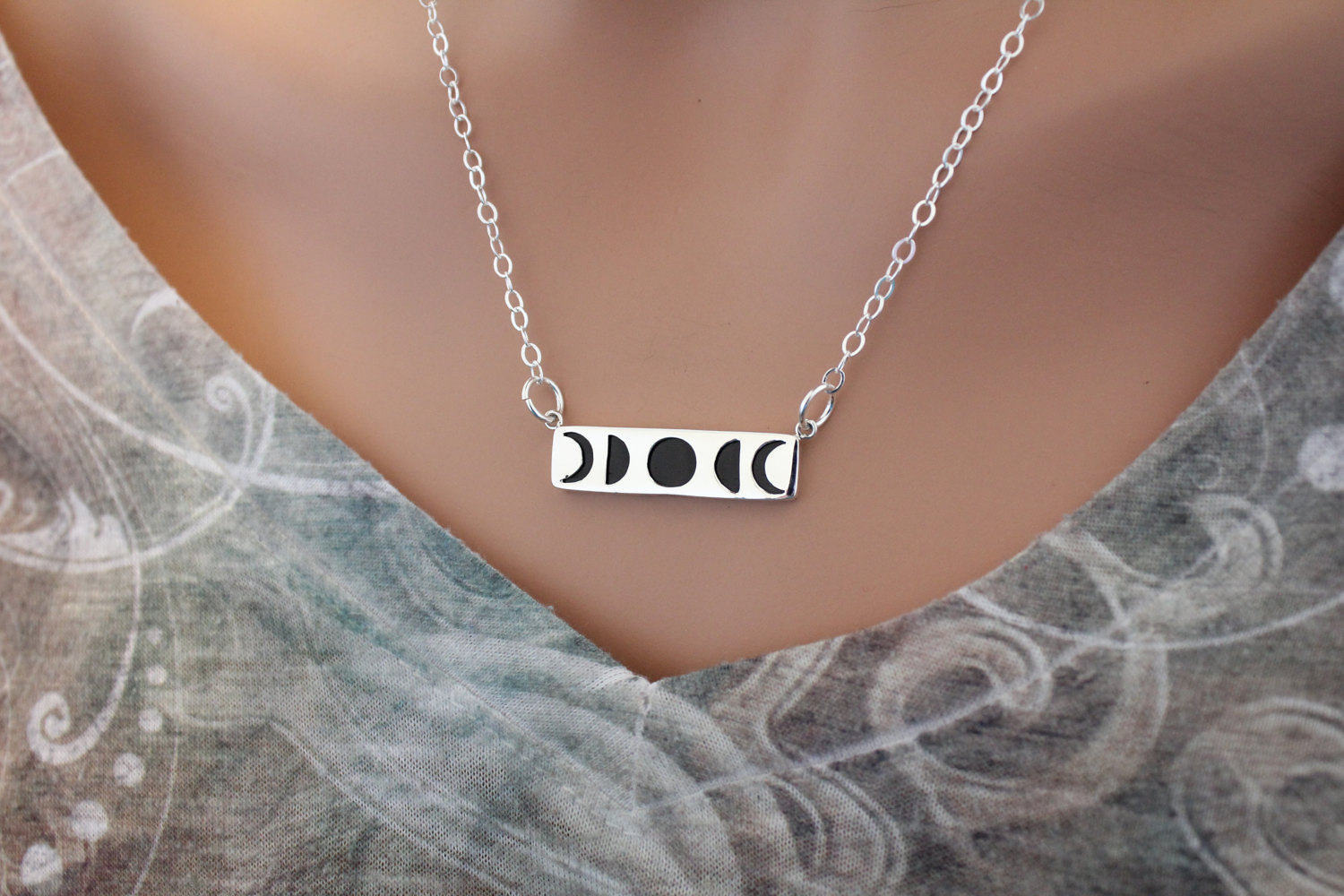 Sterling Silver Moon Phase Pendant Necklace With Black Wood - Etsy