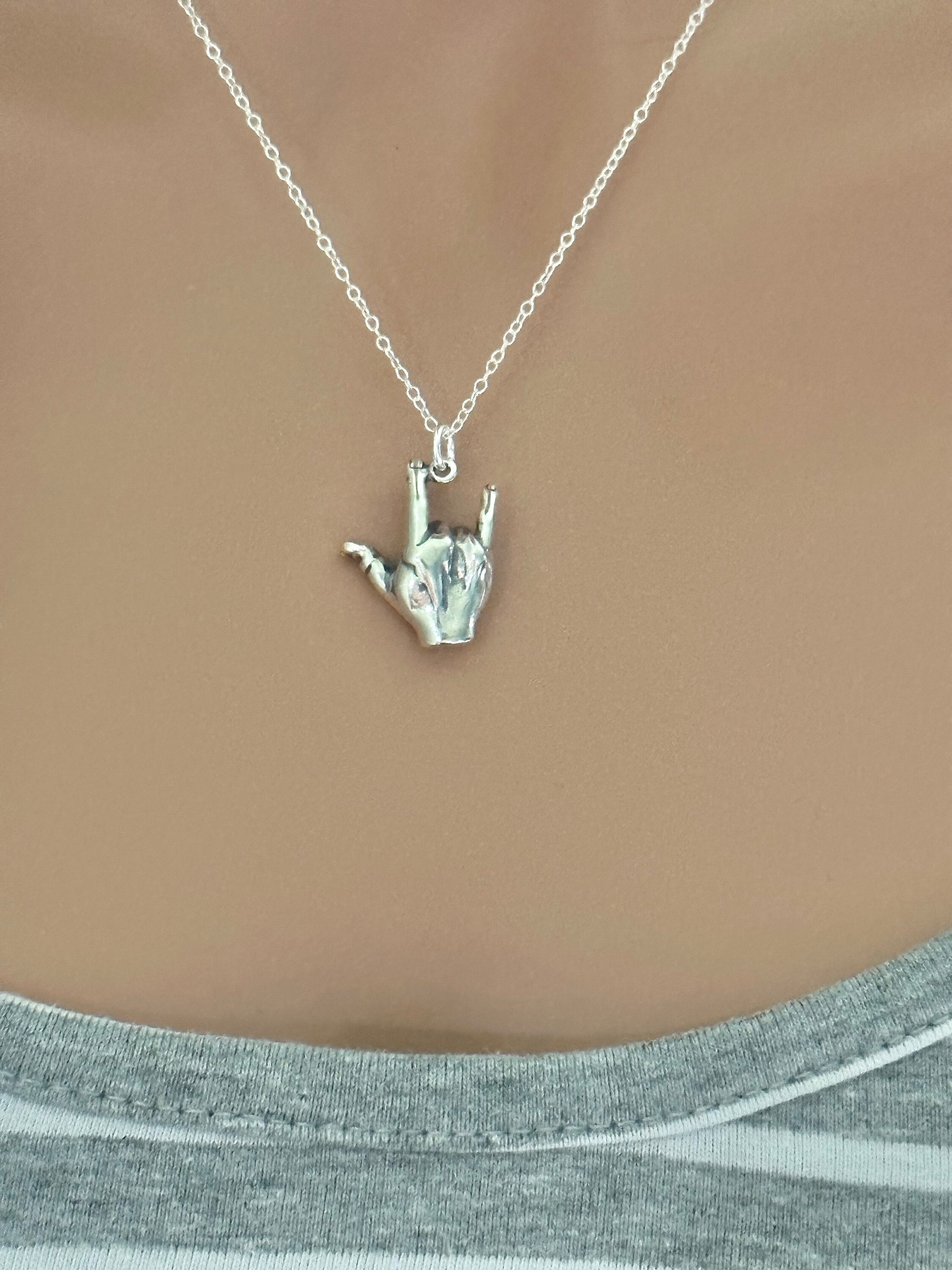 ASL Collar Con Dije De Lenguaje De Signos Con Texto En Inglés "I Love You", Collar Con Dije De Lenguaje De Señas, Intérprete De Joyería, Regalo De Joyería ASL Para Sordos