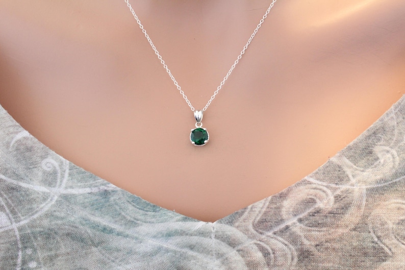 Sterling Silver May Birthstone Charm Necklace, Green May Birthstone Necklace, May Birthday Necklace, Green Birthstone Necklace, Birthstone image 1