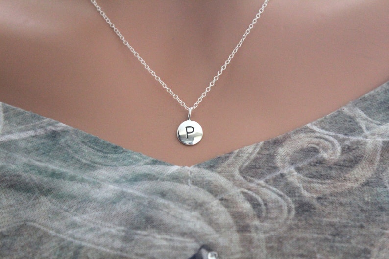 Small P Initial Necklace P Initial Charm Stamped P Initial Necklace Sterling Silver Simple P Initial Necklace Silver Stamped P Necklace
