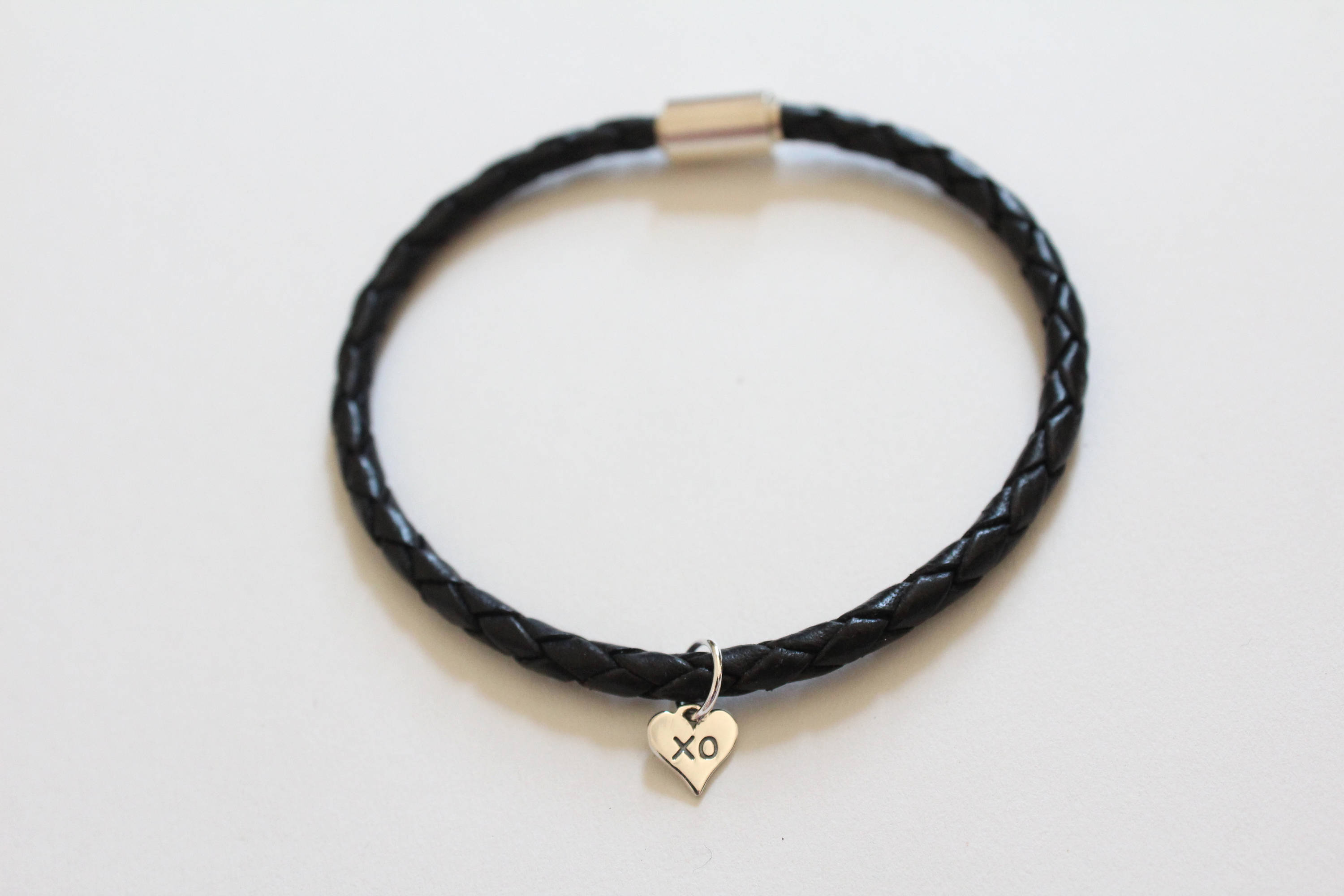 Leather Bracelet with Sterling Silver XO Charm XO Heart Charm Etsy