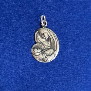 Sterling Silver Virgin Mary with Baby Jesus Charm, Silver Virgin Mary with Baby Jesus Pendant, Silver Virgin Mary with Baby Jesus Charm