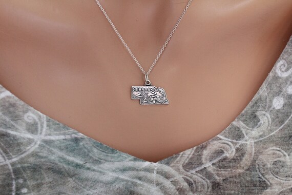 Nebraska State Charm Necklace 925 Sterling Silver US State Charms NE *NEW* Nebraska State Charm Necklace 925 Sterling Silver US State Charms NE *NEW*